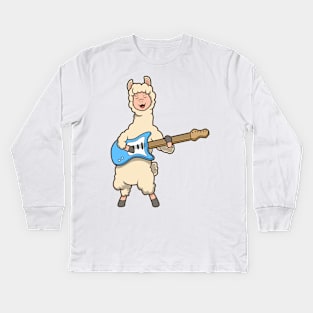 Comic llama plays electric guitar Kids Long Sleeve T-Shirt